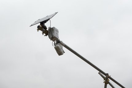 Camera mounted on pole extending from the hypberboloid